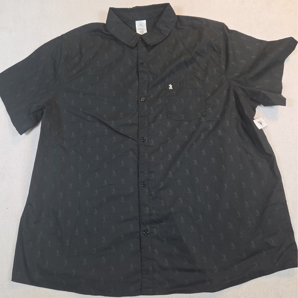 NEW Disney Button Up Shirt 3XL Mickey Mouse Embroidered Logo Black AOP